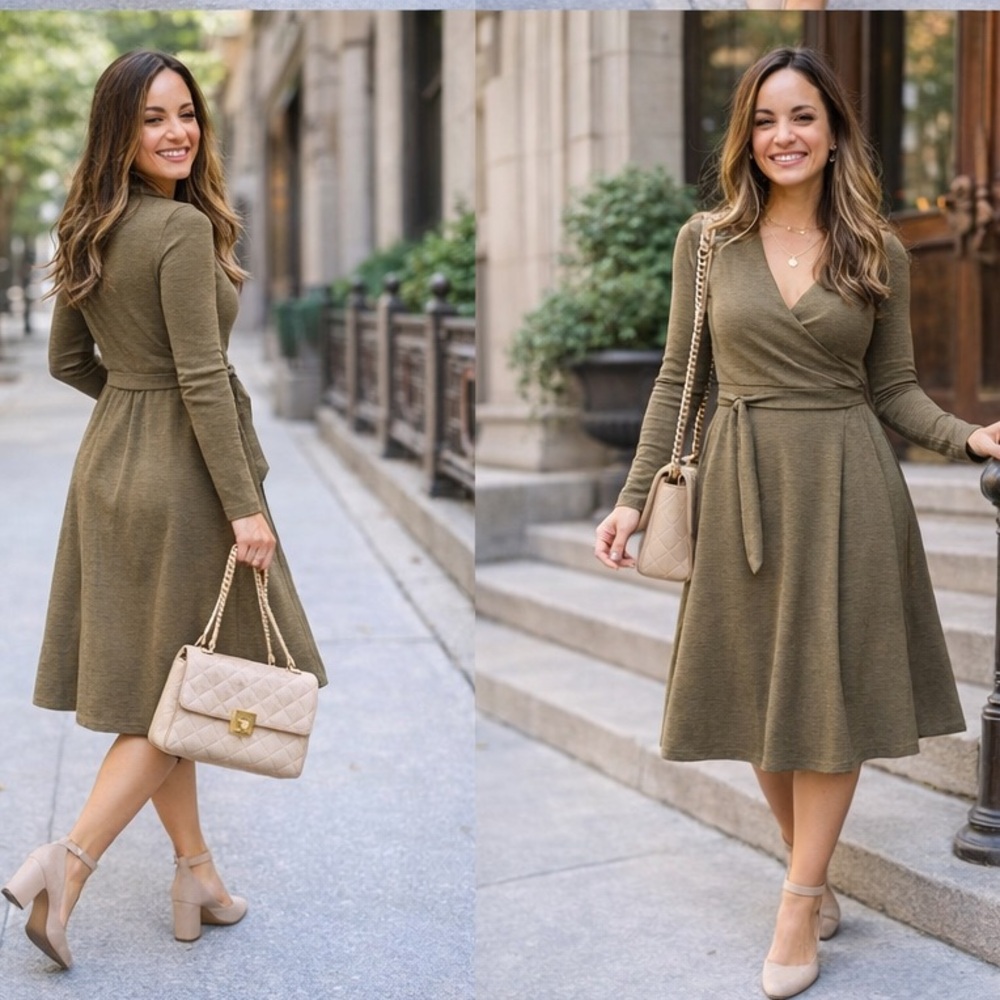 New Banana Republic Elegant Olive Wrap Dress